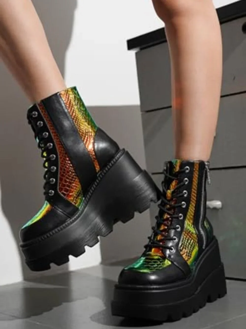 Women's Platform Ankle Boots with Chunky Block Heel